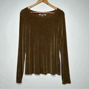 FLAX Brown Long Sleeve Slinky Top Size Small